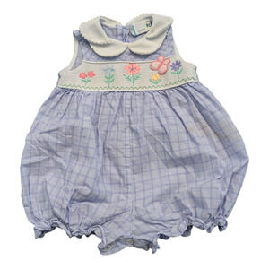 90's Youth Spring Collared One Piece with Embroidered Flowers and Butterfly